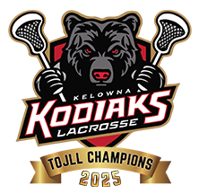 Kelowna Jr Kodiaks Lacrosse Club logo with 2025 Championship Banner